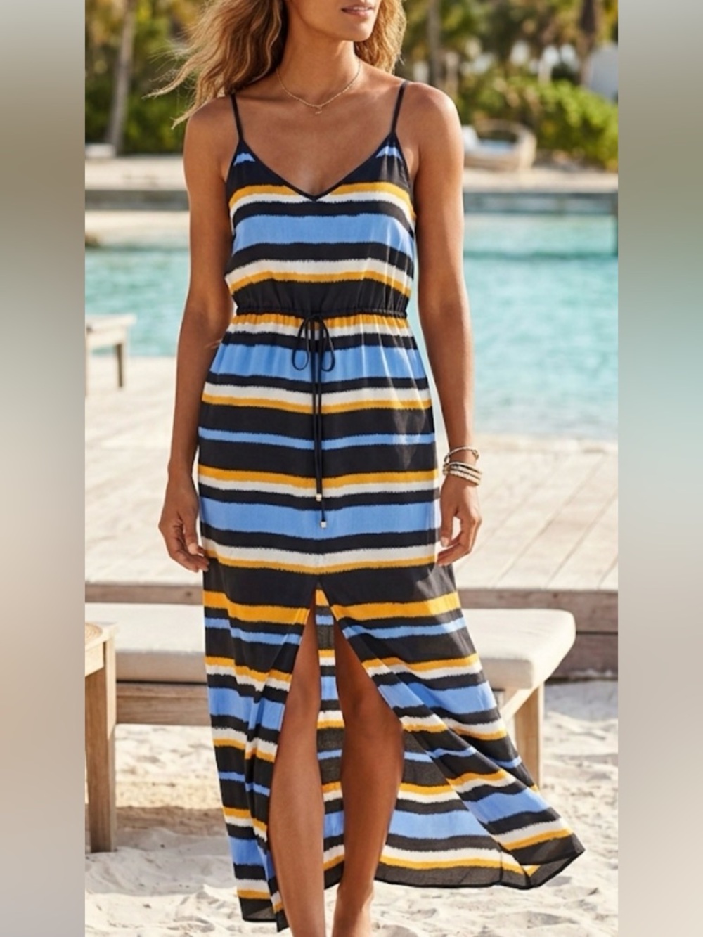 MICHAEL Michael Kors Striped
Drawstring Maxi Dress Size L